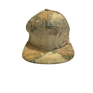 NO BAD IDEAS NBI Hat Unisex OSFM The World Map Snapback Flat Brim Map Print Cap